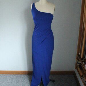 blue one-shoulder evening dress